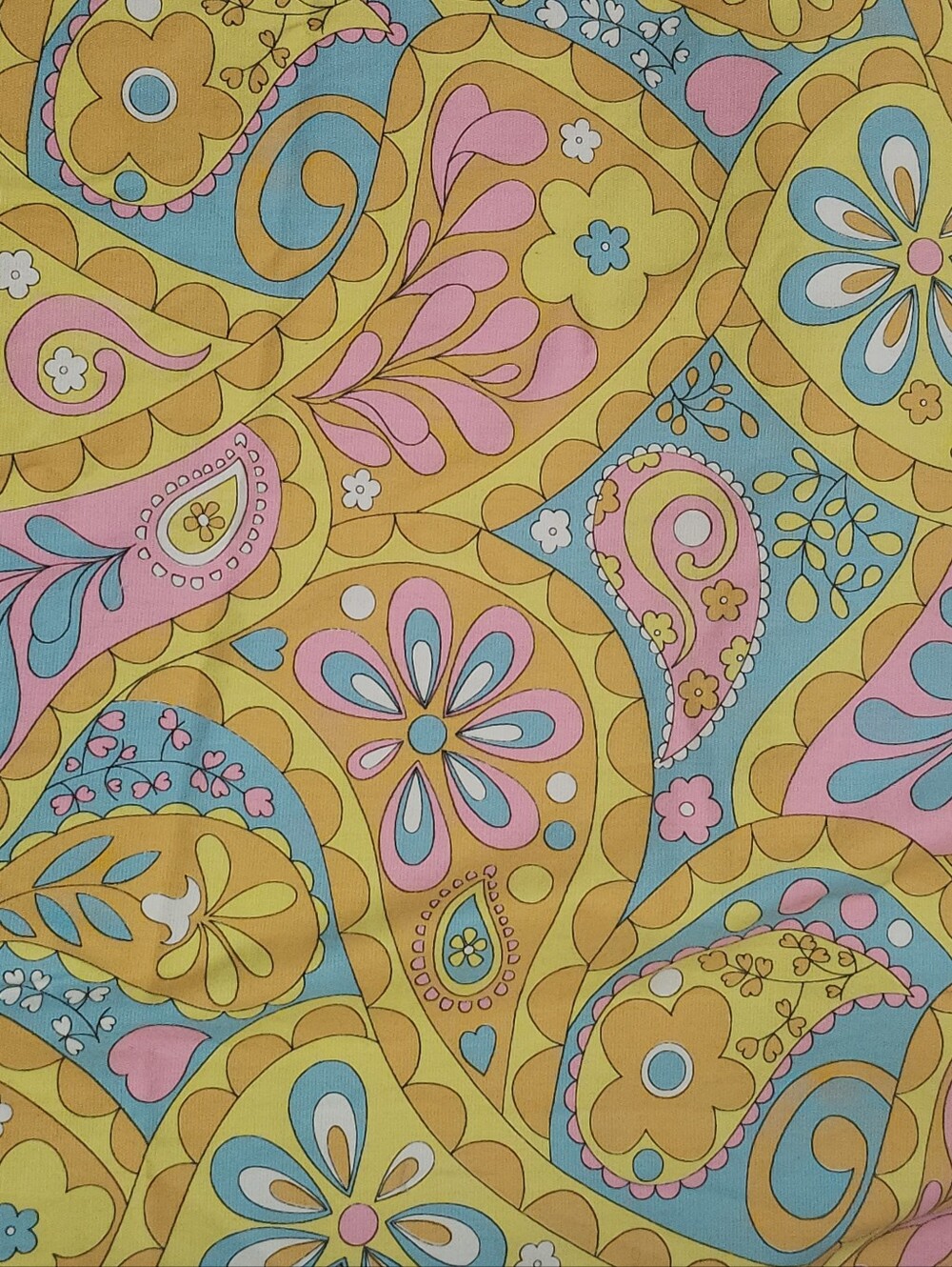 Vintage Psychedelic Retro Paisley Pink Yellow Orange Blue Fabric
